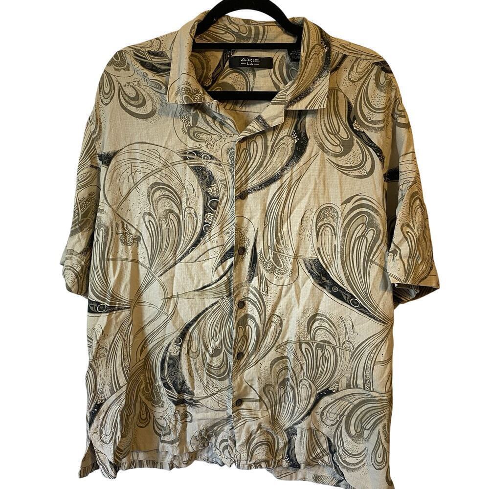 Axis La Button Up Shirt Silk Cotton Short Sleeve Y2K Men/Unisex L Beach Resort